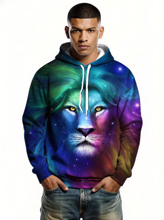 3D All Over Print Lion Galaxy Hoodie for Men Women, Cosmic Space Art Sweatshirt