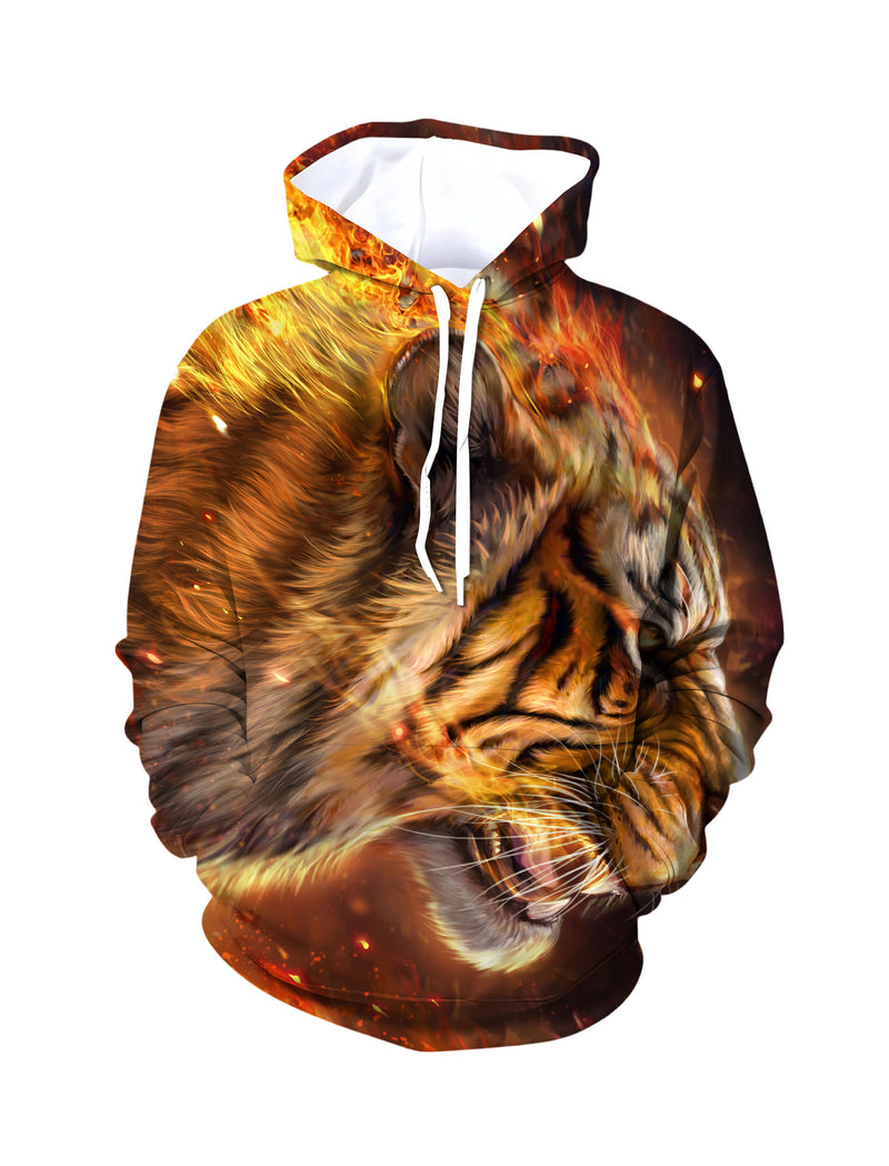 Golden Flame Resting Tiger 3D Print Hoodie | Streetwear Oversized Pullover
