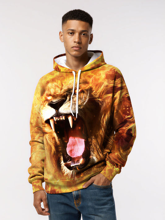 Blazing Lion Head 3D Print Hoodie | Bold Flame Animal Graphic Streetwear