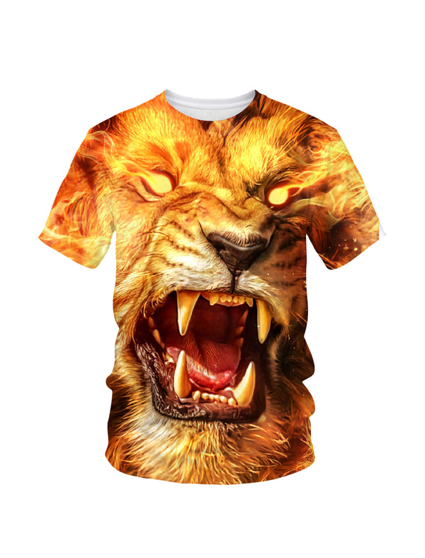 3D All Over Print Lion Roar T-Shirt for Men Women Fiery Animal Graphic Streetwear