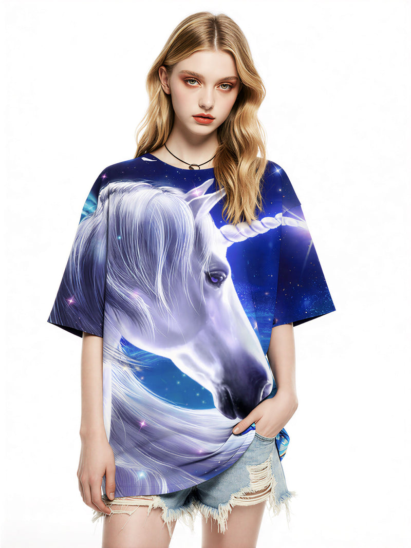 Unicorn 3D All Over Print T-Shirt for Men Women with Butterfly Galaxy Design
