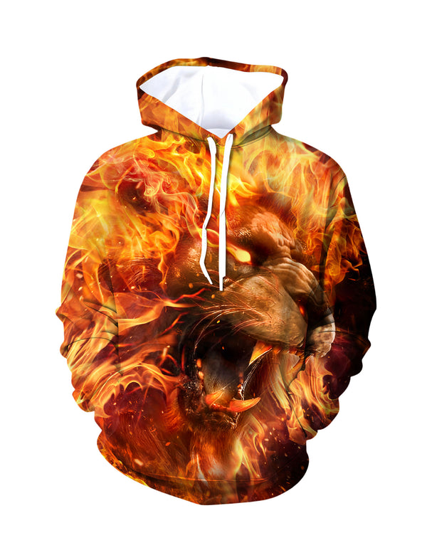 Flaming Lion 3D All Over Print Hoodie Unisex Streetwear Cotton Blend Soft Comfortable