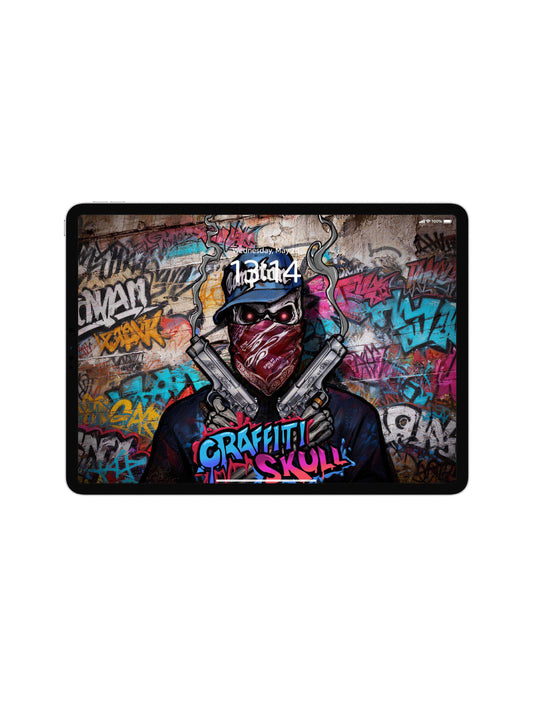 Bandana Dual Guns Graffiti Skull Digital Wallpaper