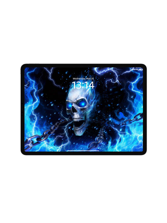 Blue Flame Skull Chain Digital Wallpaper