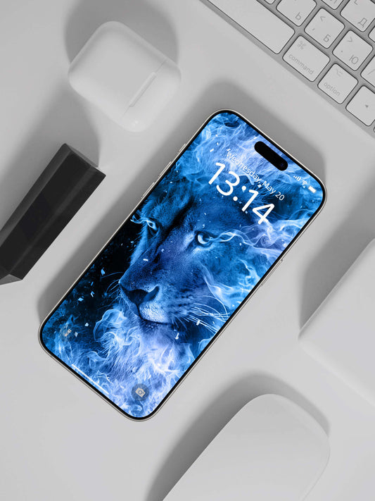 Blue Flame Lion Profile Phone Wallpaper