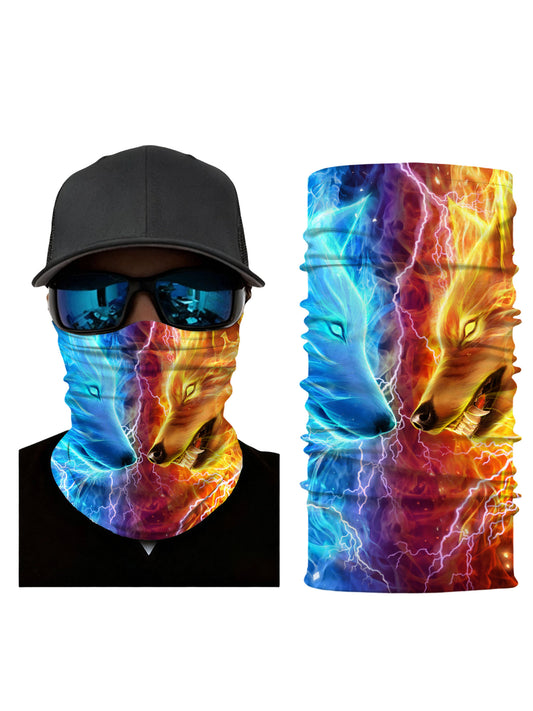 3D Print Dual Ice Fire Wolves Neck Gaiter for Men Women, Cosmic Lightning Galaxy Design Face Mask, Soft Breathable Tube Scarf