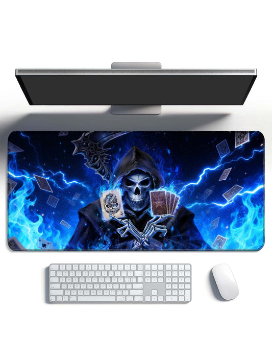 Grim Reaper Dealing Cards With Blue Flames & Lightning Desk Mat