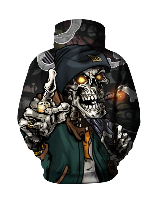 Gangster Skeleton with Glowing Eyes and Cigar Streetwear Hoodie