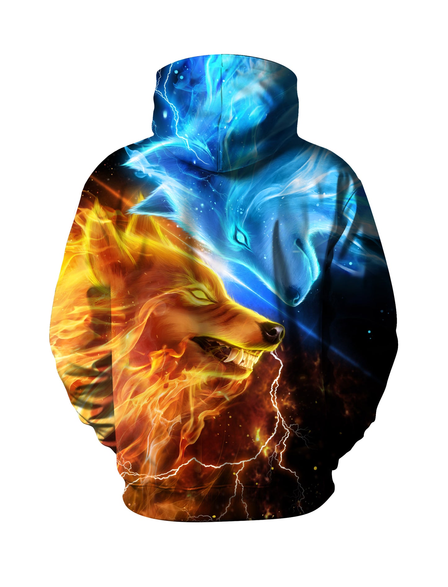 Unisex 3D All Over Print Hoodie Fire Ice Wolf Design Aesthetic Streetwear Soft Comfortable Cotton Blend