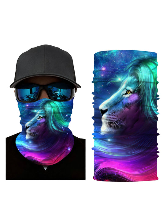 Neck Gaiter with 3D all over print galaxy nebula lion design, Aesthetic style, unisex, breathable fabric, soft stretchy, UV protection