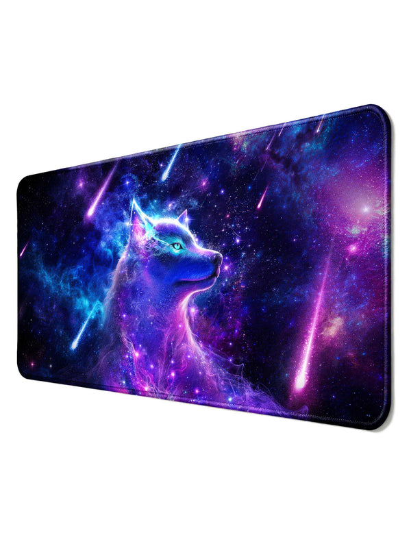 Side Profile Cosmic Wolf With Shooting Stars & Nebula Desk Mat