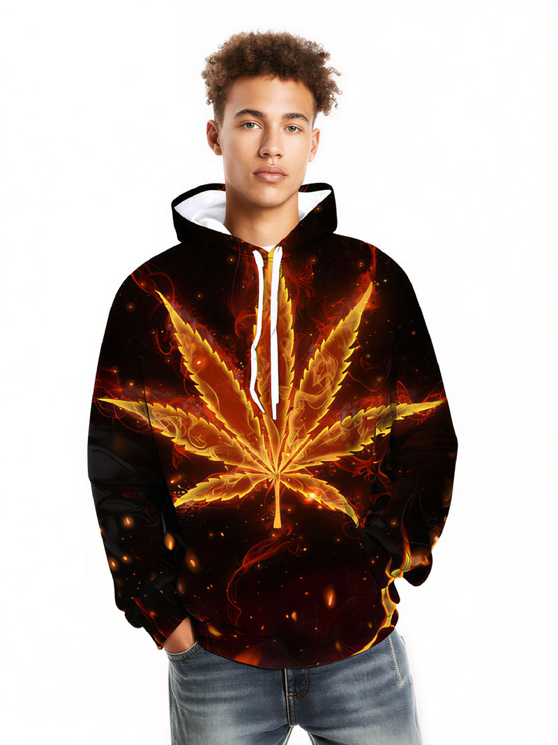 Fiery Glow Cannabis 3D Bold Urban Style Print Hoodie for Men & Women