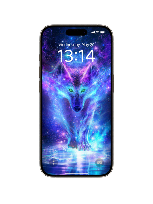 Green Eyes Galaxy Wolf On Water Digital Wallpaper