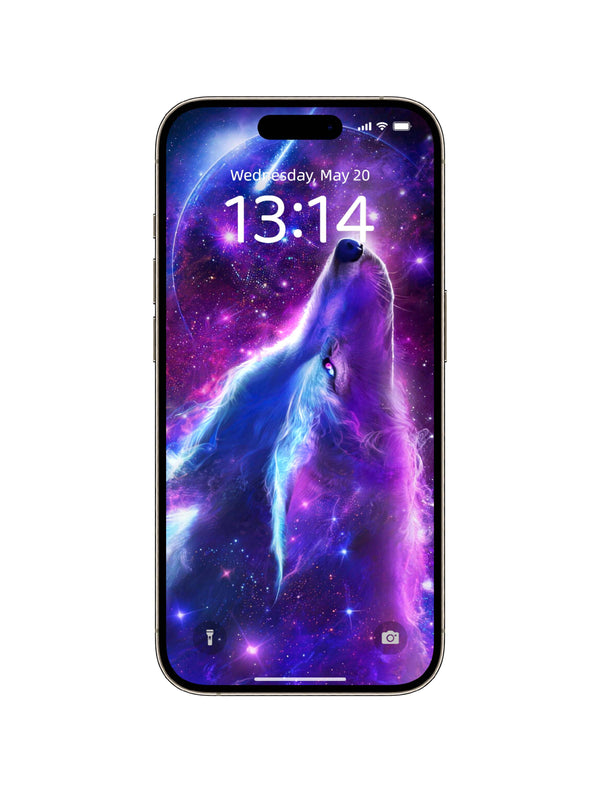 Howling Galaxy Wolf With Planet Digital Wallpaper