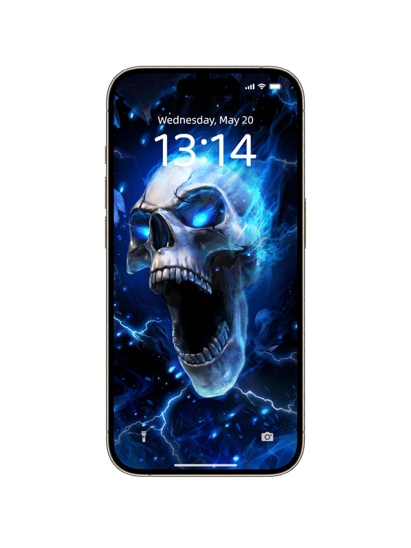 Roaring Blue Flame Skull Digital Wallpaper
