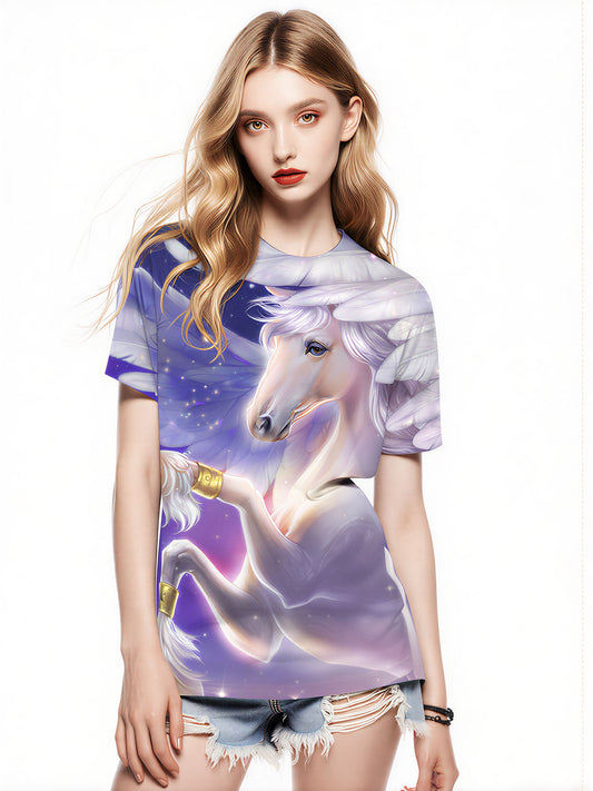 3D All Over Print Pegasus T-Shirt for Men Women, Fantasy Galactic Horse Design Unisex Sweatshirt