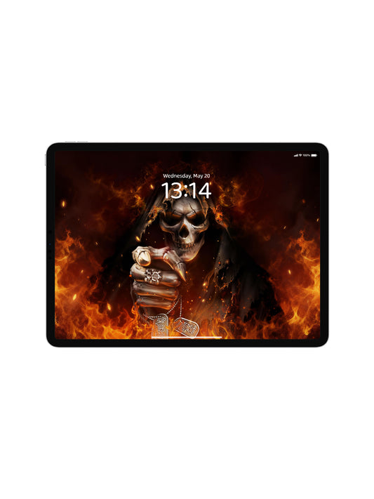 Flame Reaper Scythe Skull Digital Wallpaper