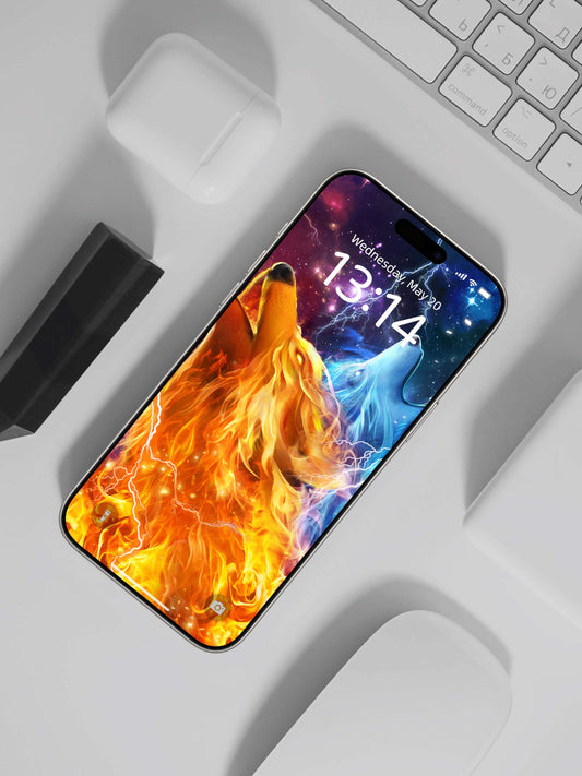 Frost & Flame Wolf Duel Phone Wallpaper