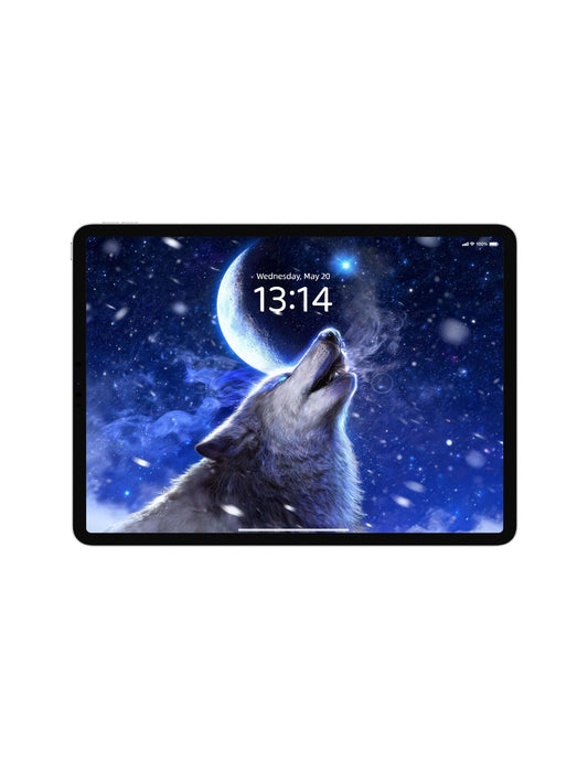 Moonlit Howling Ice Wolf Digital Wallpaper