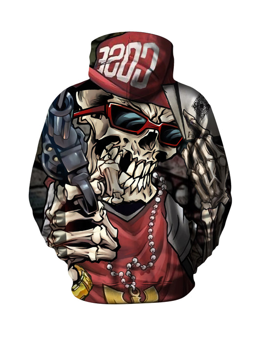 Gangster Skeleton with Poker Cards and Gun Streetwear Hoodie