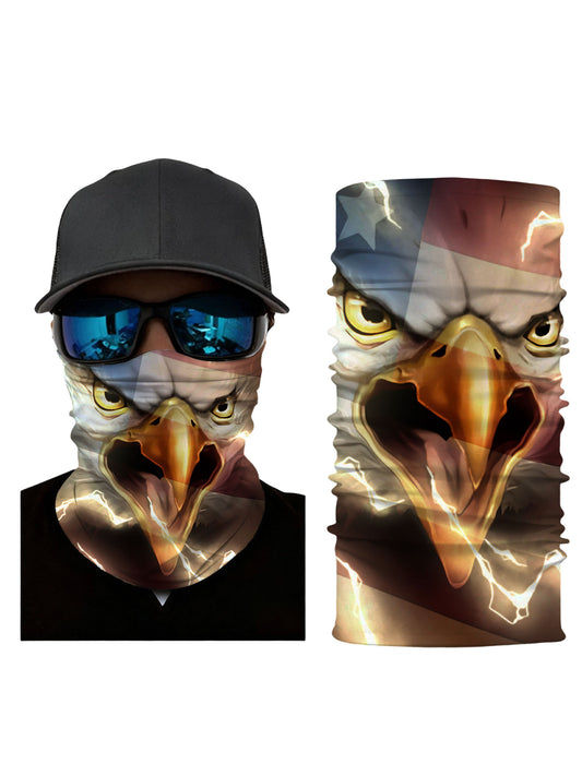 Balaclava with 3D all over print fierce eagle head and lightning strikes, Streetwear unisex tube face mask, breathable fabric, windproof for outdoor sports