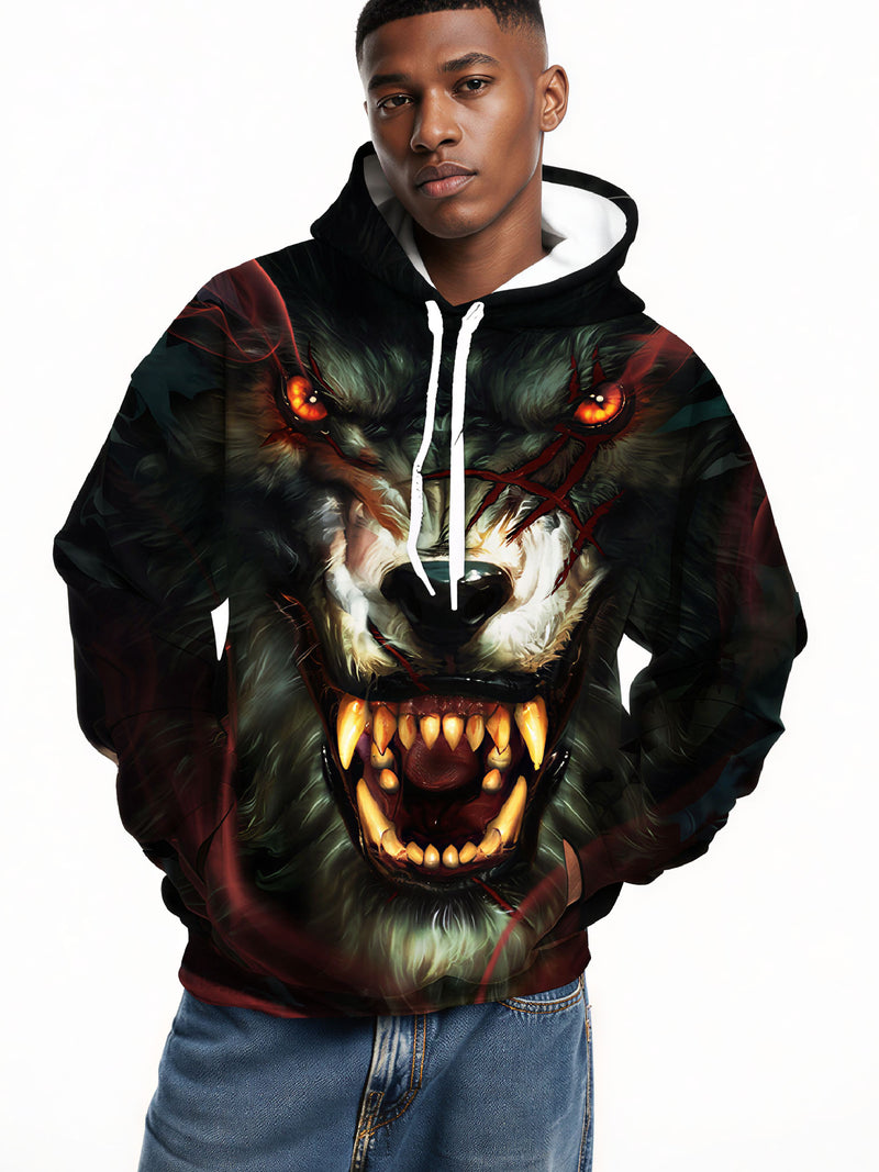 3D All Over Print Fierce Blood Wolf Hoodie Unisex Streetwear Cotton Blend