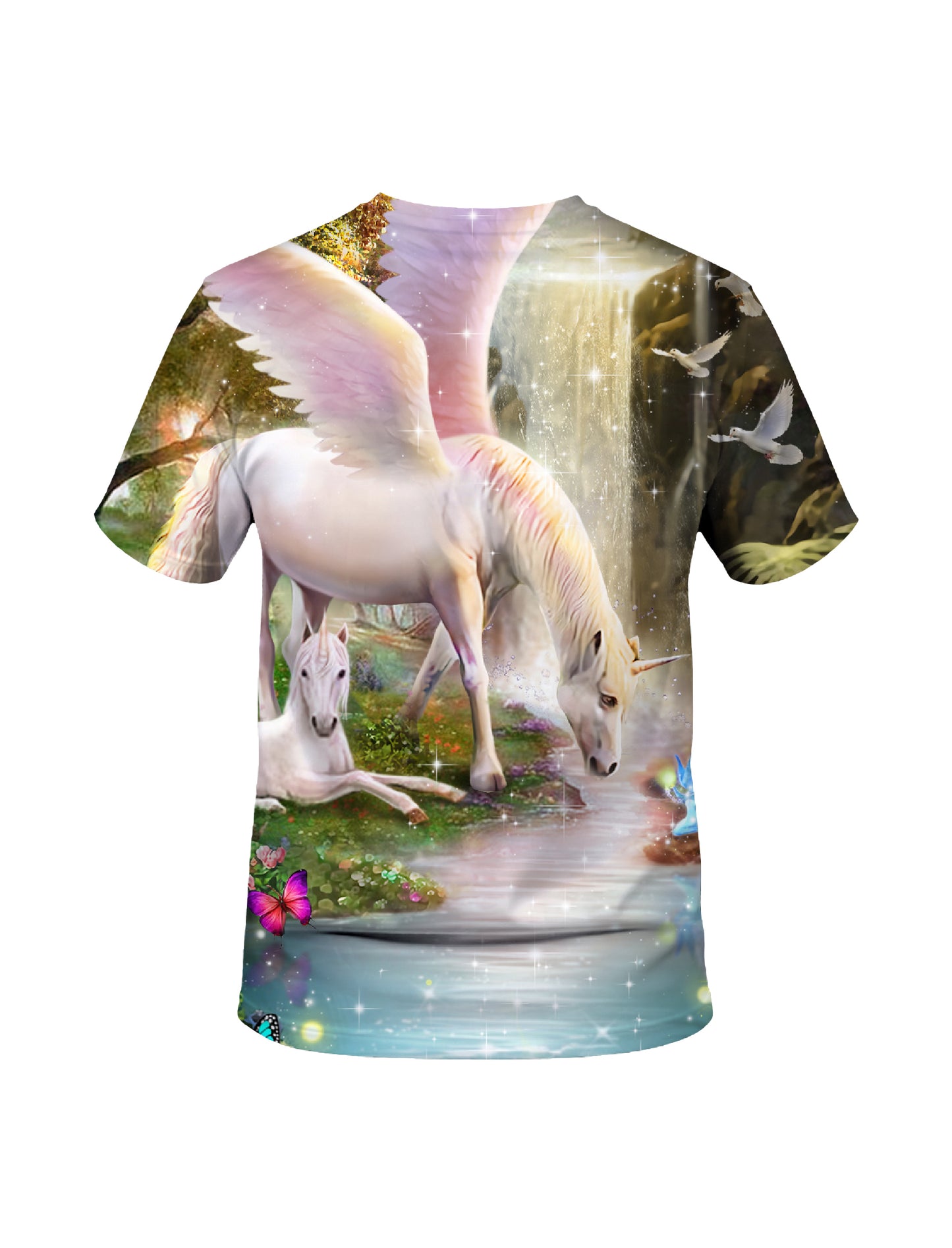 3D All Over Print Unicorn T-Shirt for Men Women Fantasy Forest Winged Horse Design