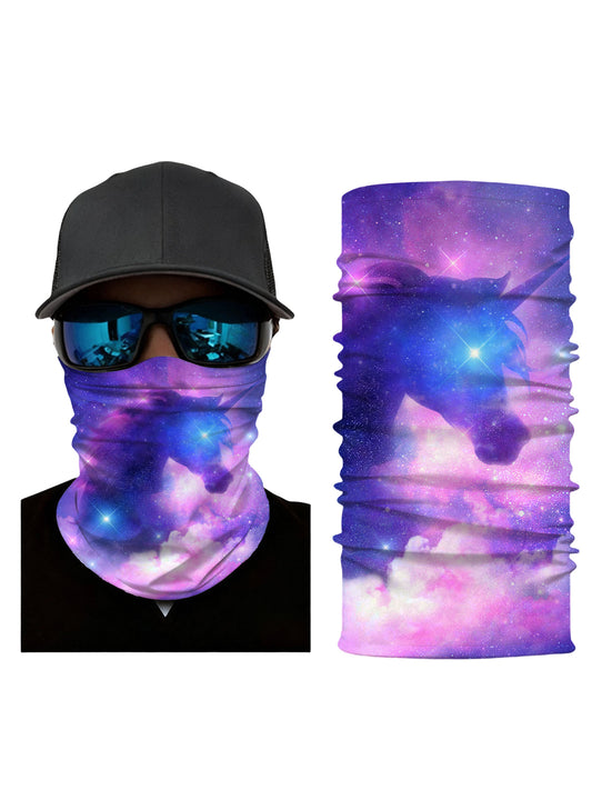 Neck Gaiter with 3D all over print galaxy nebula unicorn design, Aesthetic style, unisex, breathable fabric, soft stretchy, UV protection