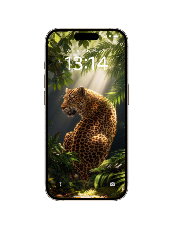 Sunlit Rainforest Turning Leopard Digital Wallpaper