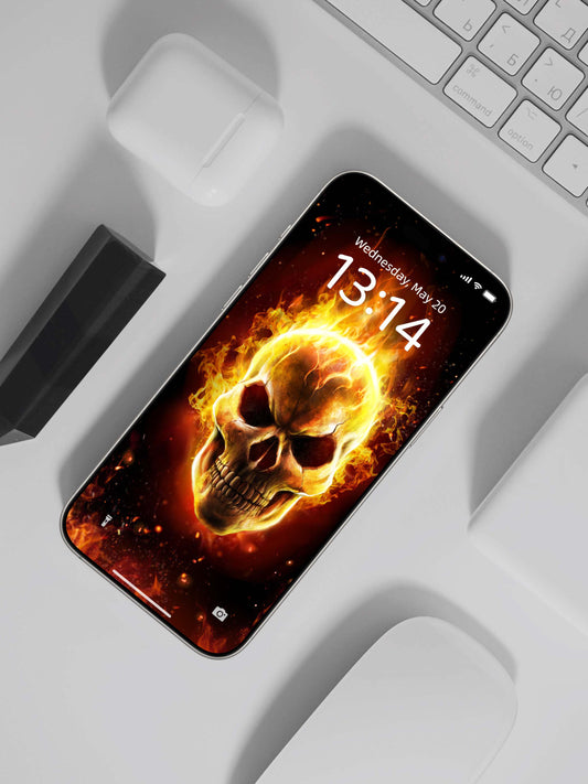 Inferno Skull Blaze Phone Wallpaper