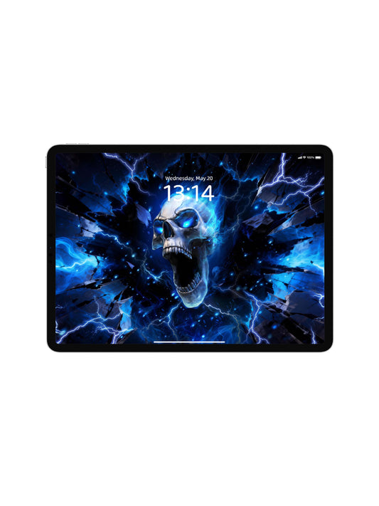 Roaring Blue Flame Skull Digital Wallpaper