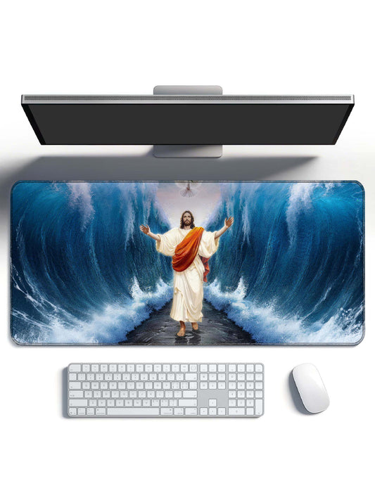 Jesus Parting The Sea With Dove Desk Mat