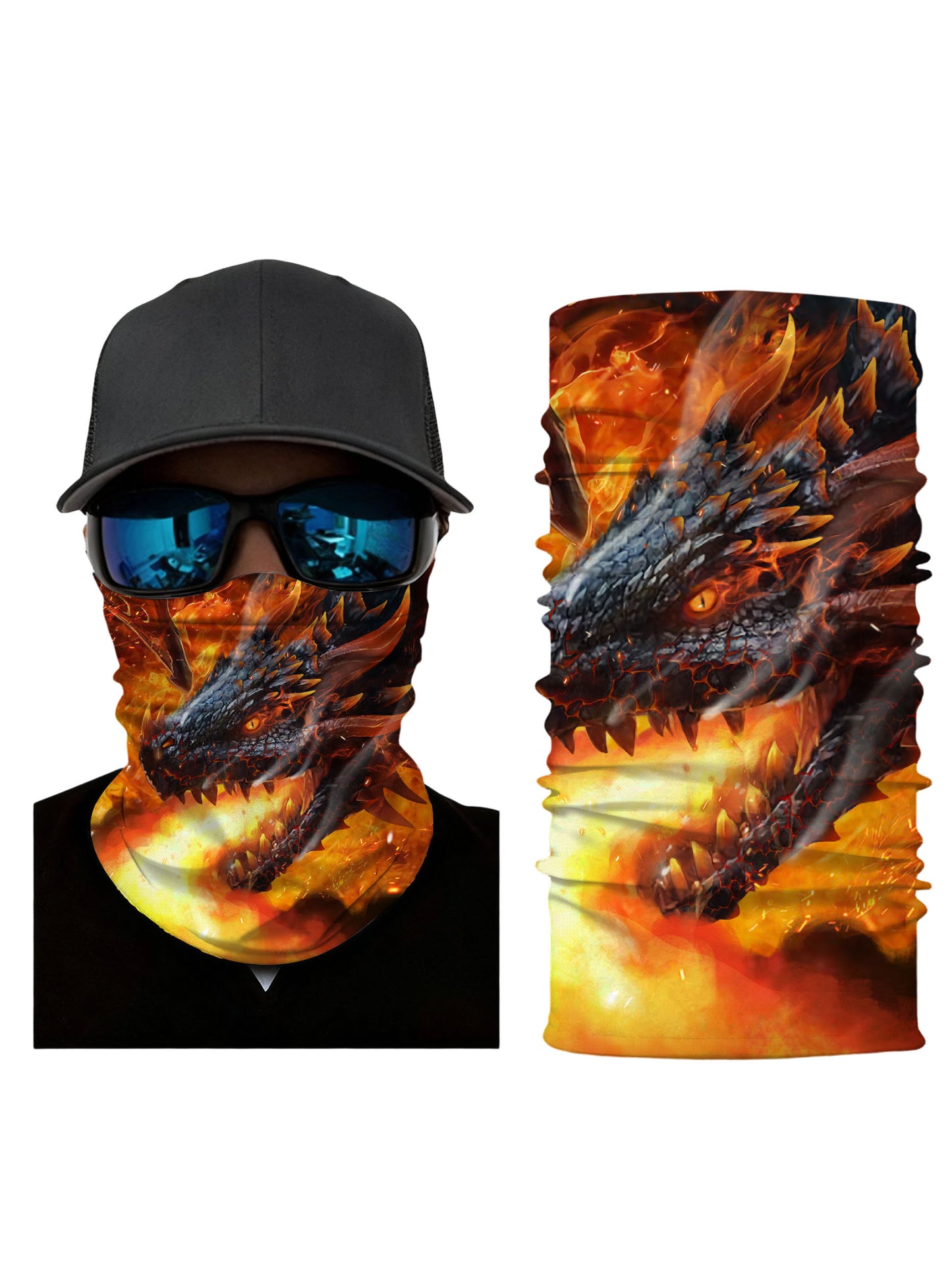 Balaclava with 3D all over print fiery dragon design, E-Girl E-Boy aesthetic, unisex, soft stretchy, windproof, UV protection