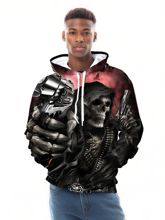 Gunslinger Skull 3D Print Hoodie | Dark Gothic Graphic Pullover