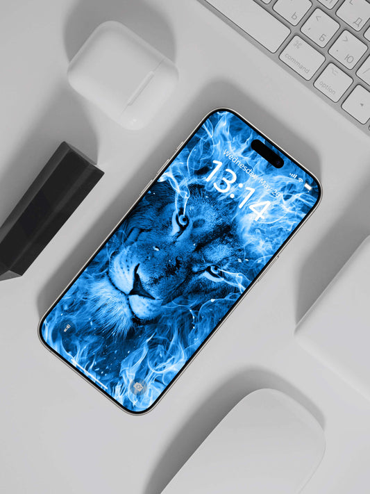 Blue Flame Lion Stare Phone Wallpaper