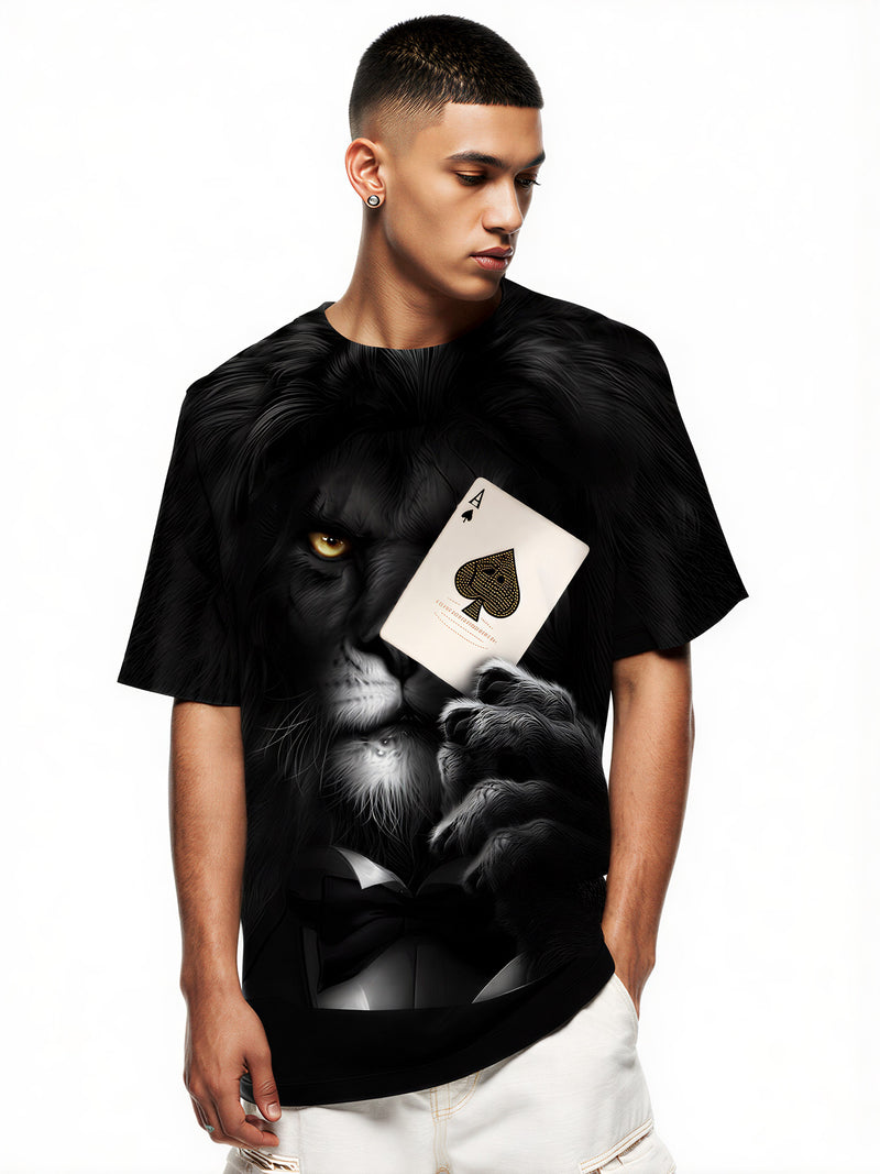 Men Women 3D All Over Print Lion Poker Ace T-Shirt Casual Streetwear