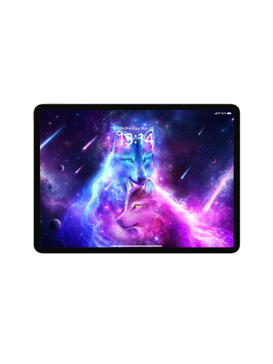 Double Galaxy Wolves Couple Digital Wallpaper