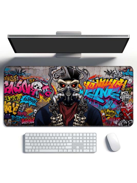 Skull With Gas Mask & Dual Pistols In Graffiti Wall Desk Mat