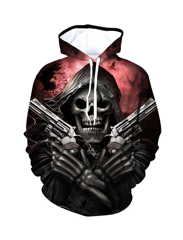 3D All Over Print Skull Double Guns Gothic Hoodie for Men Women Streetwear Edgy Dark Aesthetic