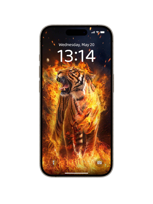 Howling Flame Tiger Digital Wallpaper