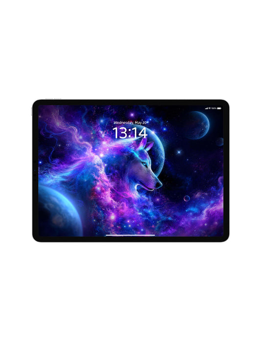 Side Face Wolf With Giant Planet Digital Wallpaper