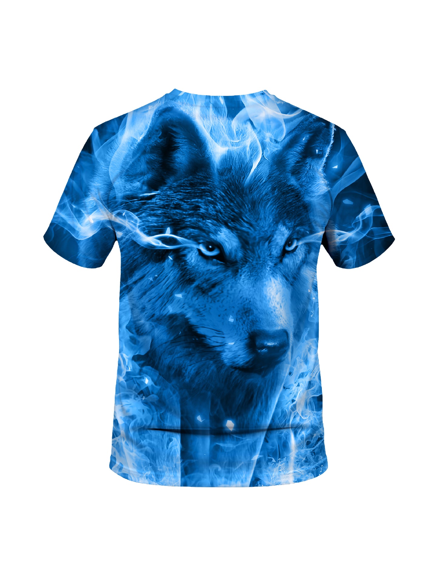 3D All Over Print Blue Wolf T-Shirt for Men Women, Fiery Ice Graphic Streetwear Top