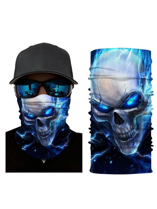 Unisex 3D All Over Print Glowing Blue Skull in Lightning Neck Gaiter – Gothic Edgy Aesthetic Breathable Windproof Tube Mask for Daily & Outdoor Wear