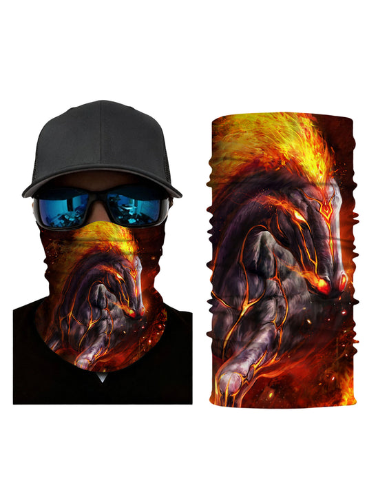 Unisex 3D Fiery Horse Print Tube Mask – Streetwear Style, Breathable Fabric for Outdoor Sports & Daily Use