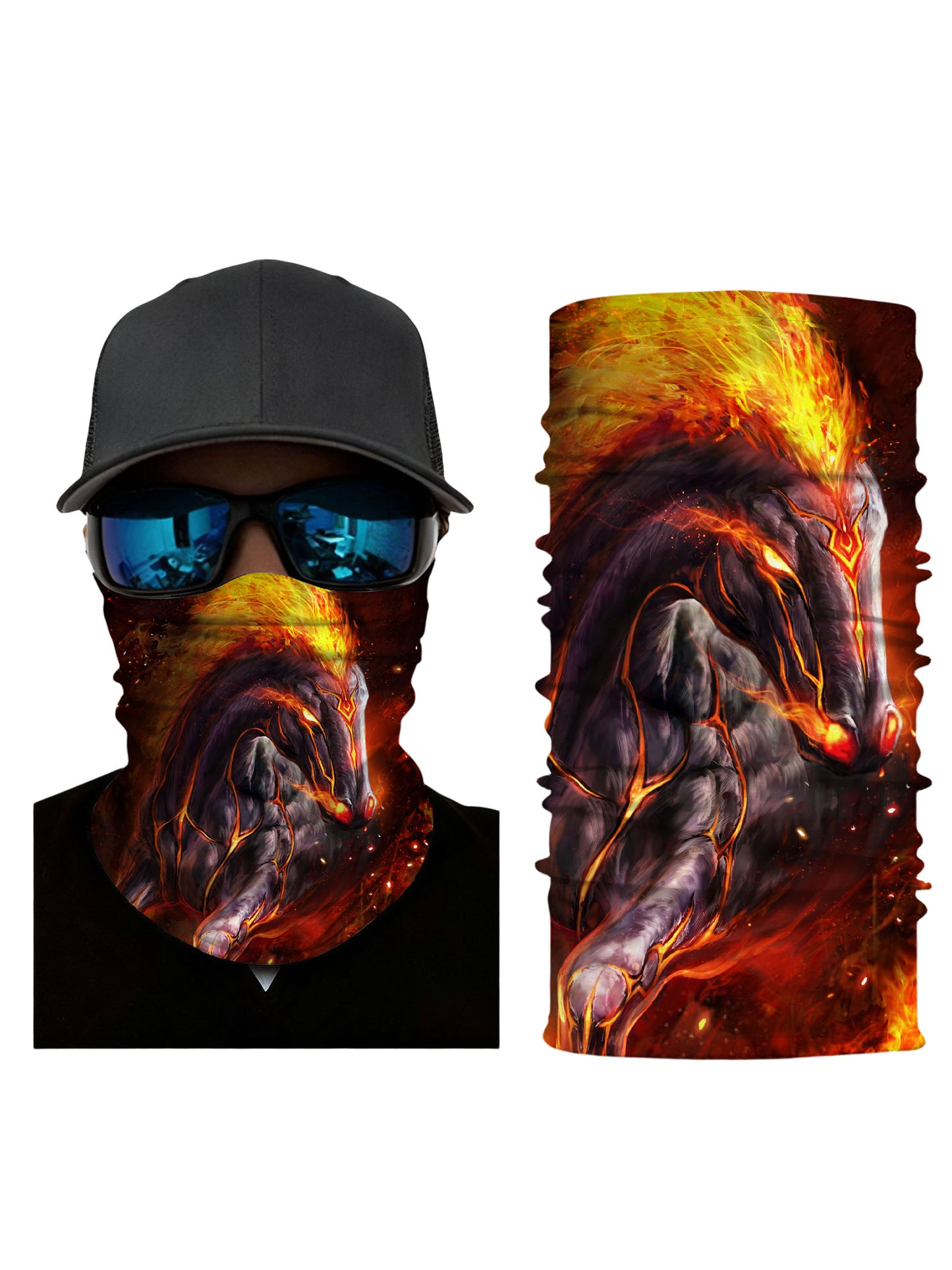 Unisex 3D Fiery Horse Print Tube Mask – Streetwear Style, Breathable Fabric for Outdoor Sports & Daily Use