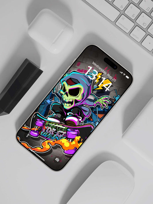 Green Skate Skull Phone Wallpaper