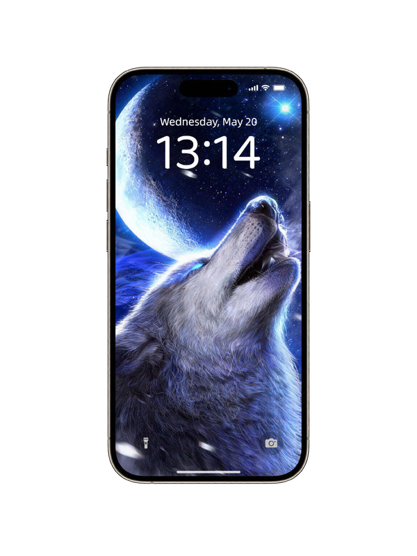 Moonlit Howling Ice Wolf Digital Wallpaper