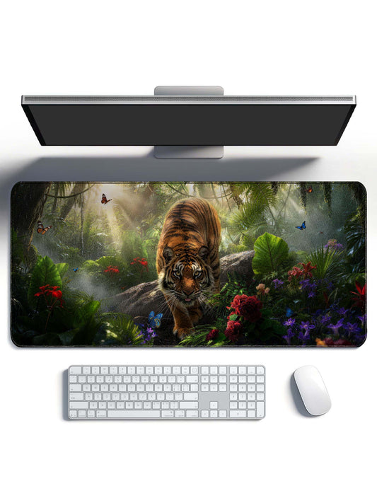 Tiger Walking Through Tropical Rainforest Extended Desk Mat