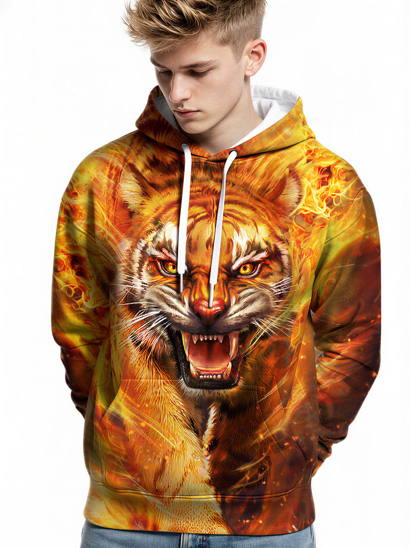 3D All Over Print Fire Tiger Hoodie Sweatshirt Graphic Pullover For Men Women