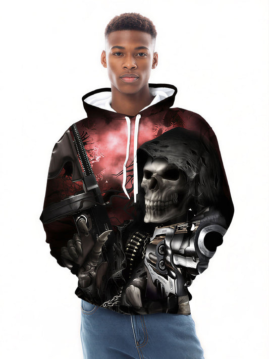 Cyber Reaper Skull 3D Print Hoodie | Dark Mech Graphic Pullover
